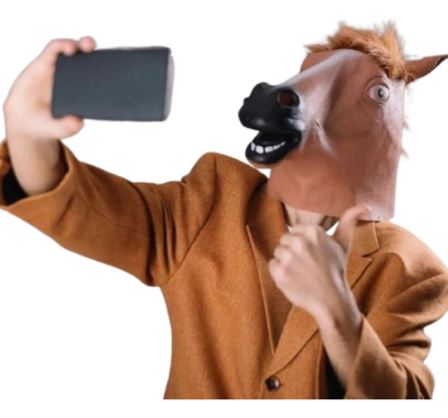 Máscara Cabeça Cavalo Marrom Látex Divertida Fantasia Festa