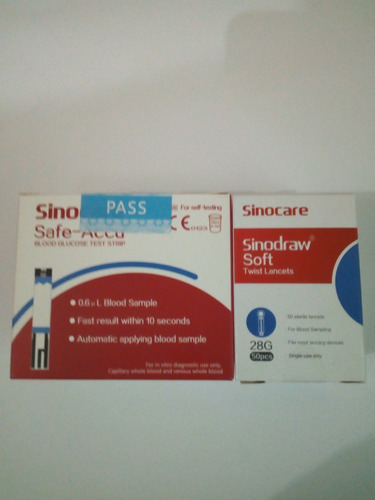 Imagen 2 de 2 de Test Glucosa 50 Tiras,50 Lancetas,sinocare Safe-accu