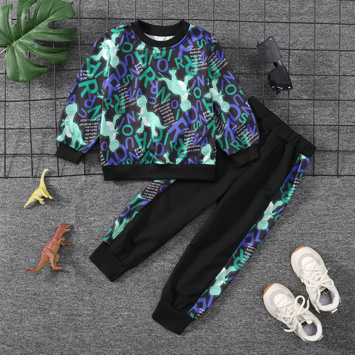 Conjunto De Sudadera Con Estampado De Dinosaurios Para Niños