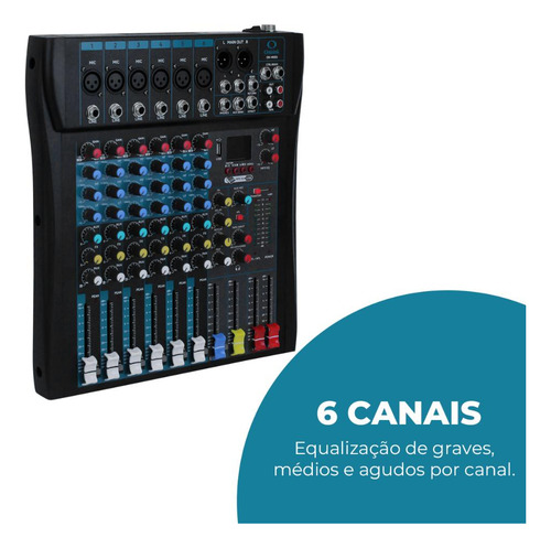 Mesa De Som Para Estúdio Podcast 6 Canais Com Usb E Efeitos