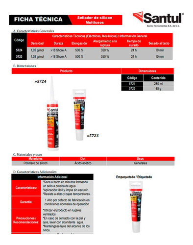 5 Pzs Sellador Transparente De Silicón Santul 280ml