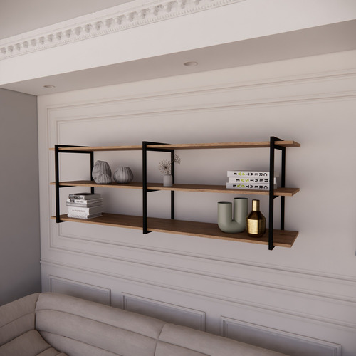 Repisa Estante Librero Colgable Xl Grande Uge Metal Y Madera Color Marrón Claro
