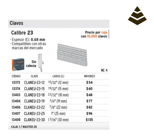 Clavadora Neumatica 15/32 A 1.3/16 Calibre 23 Truper 13179