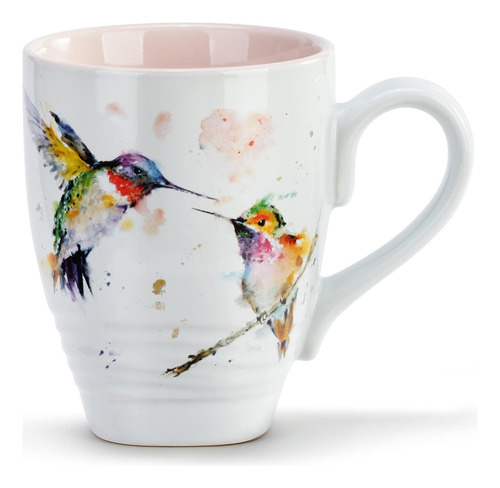 Demdaco Lovebirds Watercolour Pink Taza De Café De Cerámica 