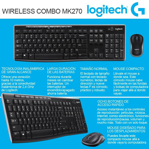 Imagen 3 de 4 de Kit Teclado Y Mouse Inalambrico Logitech Mk270 Español
