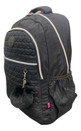 Mochila De Costas Juvenil Kika Preta Pompom - Nova Rio