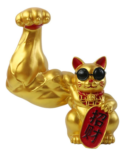 Brazo De Músculo Chino Lucky Cat Figurita Feng Shui Gato .