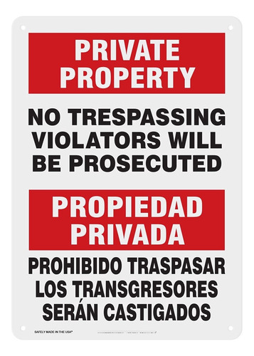 Bilingüe Plastico  Private Property No Trespasing Violators