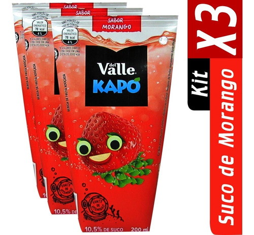 Kit Com 3 Sucos Kapo Morango Del Valle 200ml 7894900583700