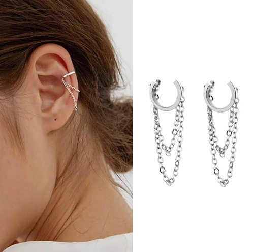 Aros Ear Cuff Cadenas Par Rock Punk Ajustables 