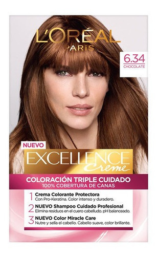 Kit Tinte L'Oréal Paris  Excellence Tintura L'Oréal Excellence Creme tono 6.34 chocolate 20Vol. para cabello