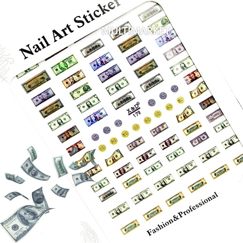 Stickers Para Uñas Billetes Dólar Nail Art Fácil