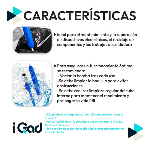 Pistola De Aspiración Manual Igad Extractor De Soldadura Con Fuerte Succión Herramienta Para Reparación Desoldadora Color Azul Y Amarillo