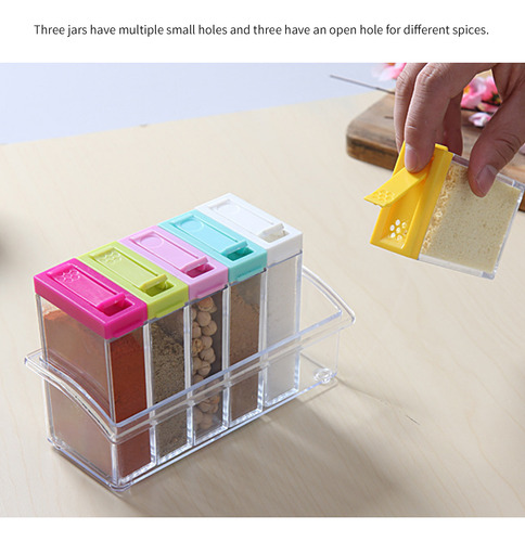 Set De 6 Tarros Mezcladores De Especias De Plástico Con Tapa