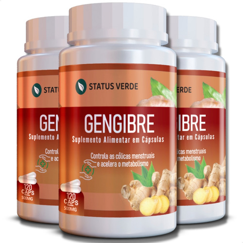 3 Potes Gengibre Termogênico Natural - Kit 360 Cáps De 500mg Sabor