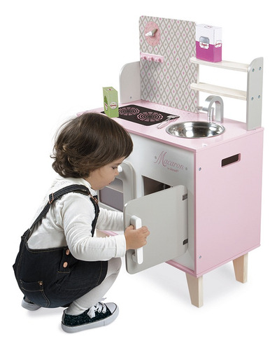 Janod - Cocina Infantil De Madera Macaron - Desde 3 Años. Color Rosa Pálido