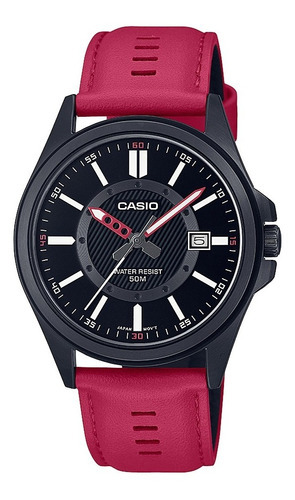 Reloj Casio Mtp-e700bl 100% Acero Black Pvd Cristal 50m Wr Color de la malla Rojo Color del bisel Negro Color del fondo Negro