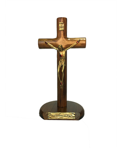 Crucifixo De Mesa 17cm Cilíndrico - Em Madeira