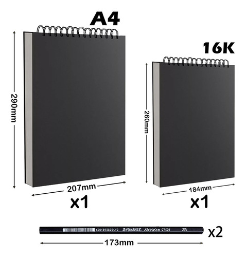 Set De 2pcs Cuaderno Dibujo O Papel Para Acuarelacon Lápiz Color Negro
