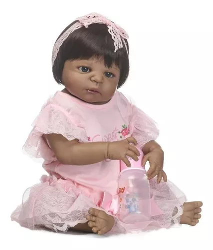 Boneca Original Bebê Reborn Realista Menina Negra 55CM Com Acessórios e  Certificado