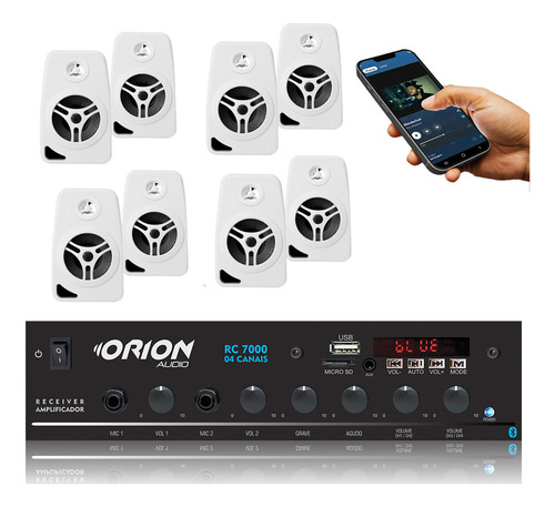 Kit Receiver Bluetooth Rc7000 + 8 Caixas Som Ambiente Cxb40