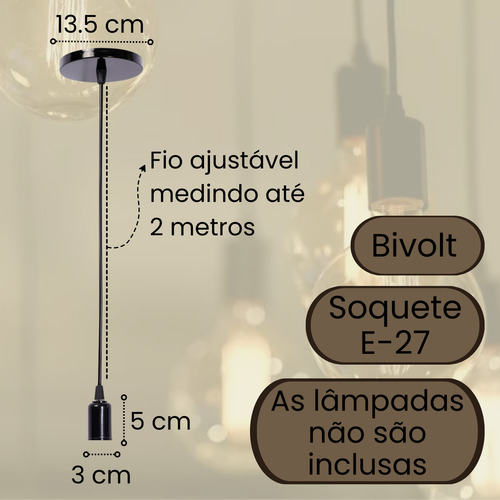 Kit 30 Pendente Fio Cabo Vintage Retrô Industrial Preto