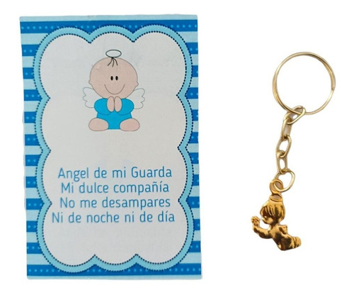 30 Recuerdos Llavero Angelito Azul Bautizo Baby Económico 