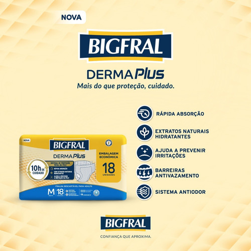 Imagem 2 de 5 de Fralda Bigfral Derma Plus Tamanho M - 18 Unidades