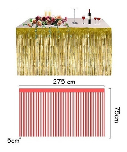 Imagen 2 de 3 de Mantel Cortina Metalizada Para Mesa Decorativo Cotillon