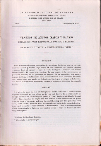 Venenos De Sapos Y Ranas Usados En Flechas, A. Vivante