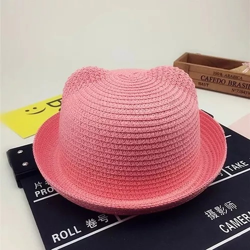 Lindo Sombrero De Paja Para Niños Y Niñas Con Orejas De Gato