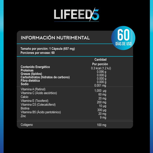 Imagen 3 de 4 de Lifeed Men Hair Biotina Colágeno Vitamina E Zinc Vitamina A Sabor N/a