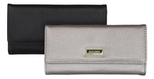 2 Billeteras De Mujer Fidelia Negra Y Gris Kenneth Cole