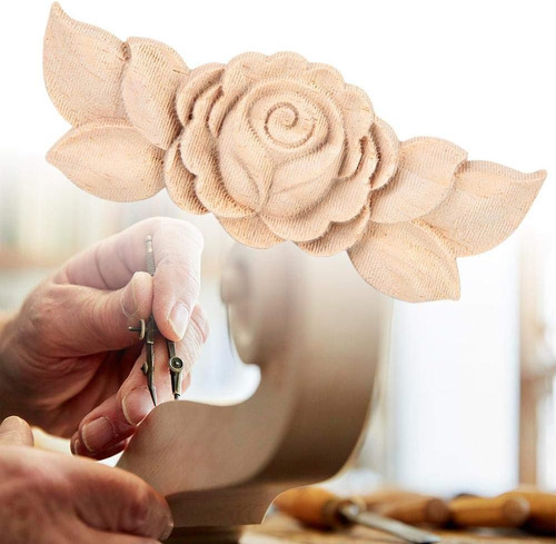 4 Unids Flor De Madera Tallada Esquina Onlay Apliques P...