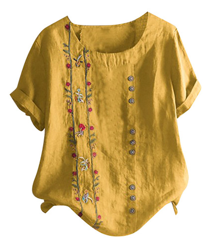 Camisa Corta Con Bordado Floral Bohemio Para Mujer, Talla Gr