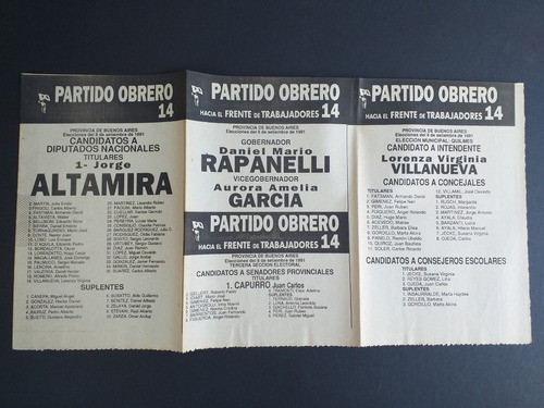Boleta Electoral 8 Sept 1991_partido Obrero_lista 14