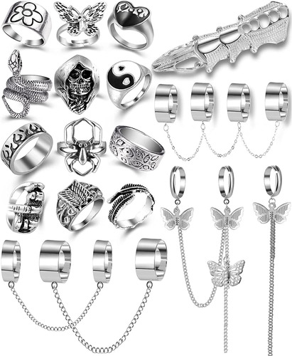 Anillos De Dedo Punk De Cadena De Plata Vintage Para Hombres