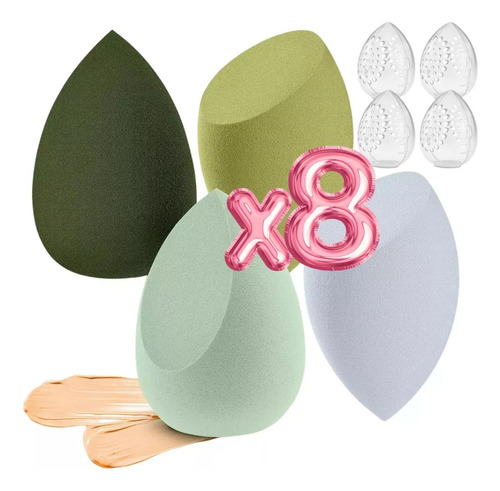 Set 8 Esponja De Maquillaje Beauty Blender Con Estuche Viaje Color Tamaño De La Esponja Estandar