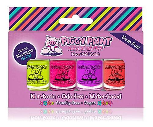 Set Esmaltes Piggy Paint Neon Con Luz Negra.