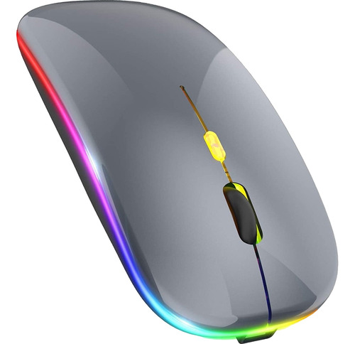 Mouse Inalámbrico Recargable Bluetooth Dual Led Rgb - Gris