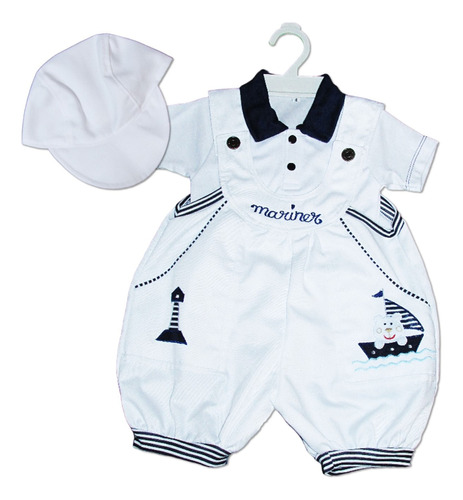 Conjunto Bebe Traje Marinero Vestido Ancla Marina Blanco