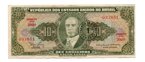 Brasil Billete 10 Cruzeiros Resellado 1 Centavo 1967 P#183a