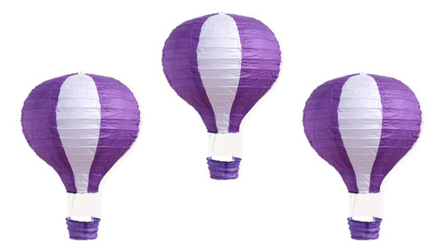 Paquete De 3 Faroles De Papel Con Globo Aerostatico A Rayas,