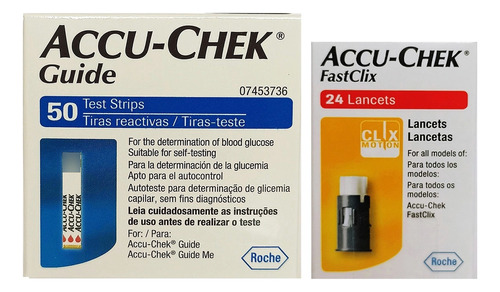 50 Tiras + 24 Lancetas P/ Glicosimetro Guide Accuchek 
