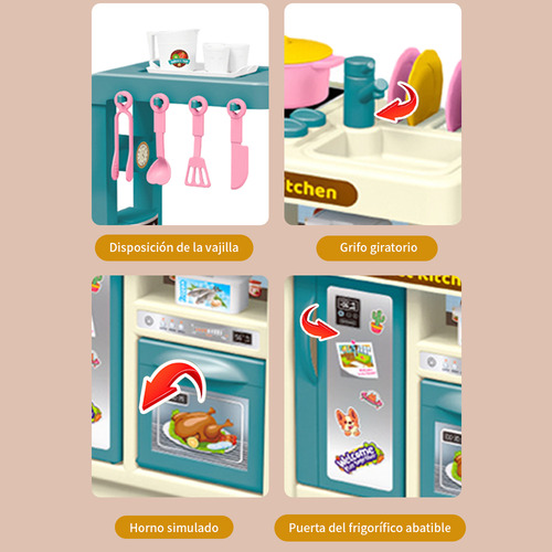 Mini Juego De Cocina De Juguete Educativo Con Platos Comida Color Azul