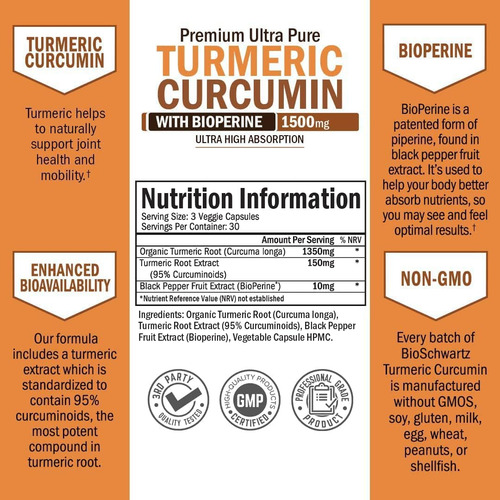 Suplemento Bioschwartz Curcuma Curcumina 1500 Mg Com Bioperi