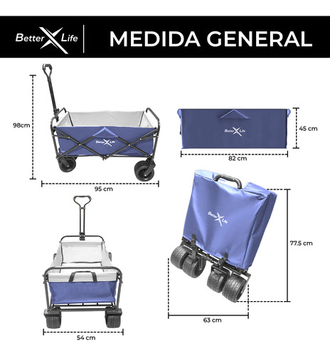 Carrito Vagon Plegable Multiusos Con Frenos Uso Rudo Blue