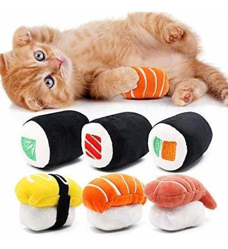 Ciyvolyeen Paquete De 6 Juguetes De Sushi Para Gatos Con Hi