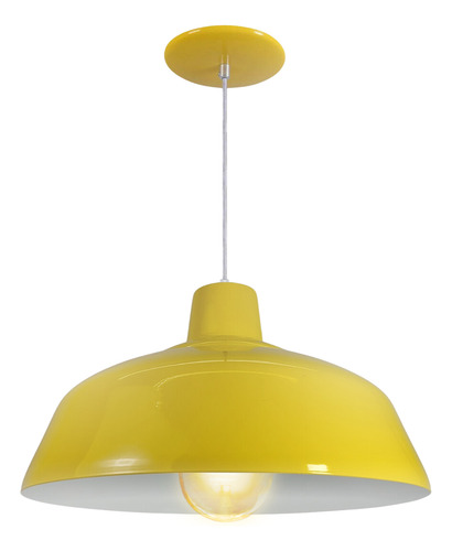 Luminária Pendente Int Branco 34cm Retro Fiação Estrutura Amarelo