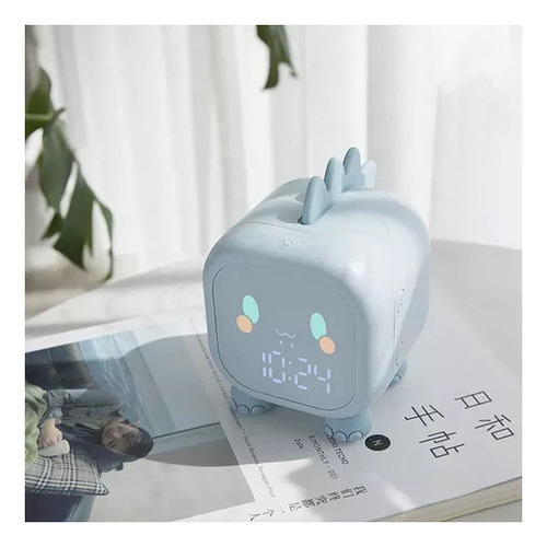 Despertador digital con forma de dinosaurio para habitación infantil, color azul
